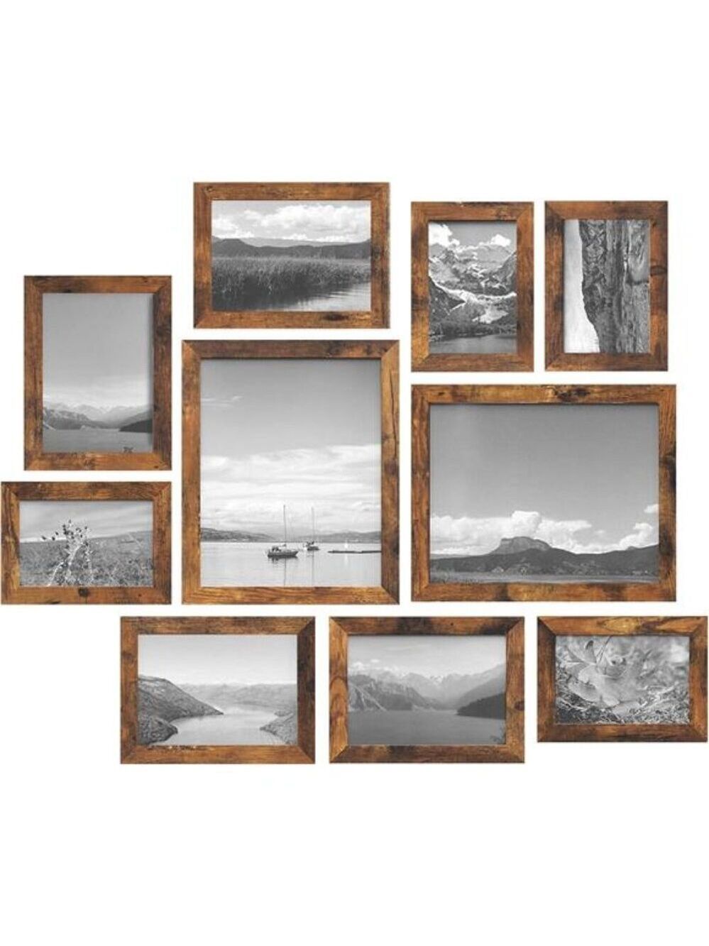 Rustic Brown Picture Frame Set 10 Pack Wall Collage Photo Frames Home Decor